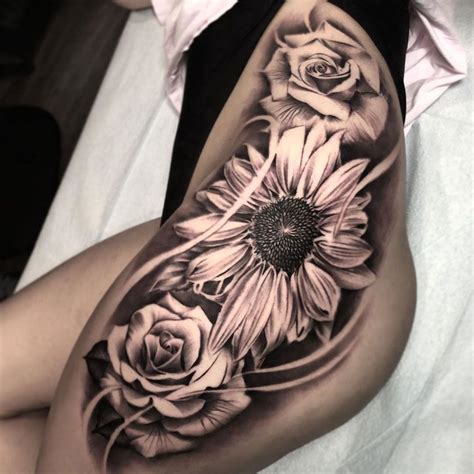 rose hip bum and thigh tattoos|Rose Thigh Tattoo Ideas